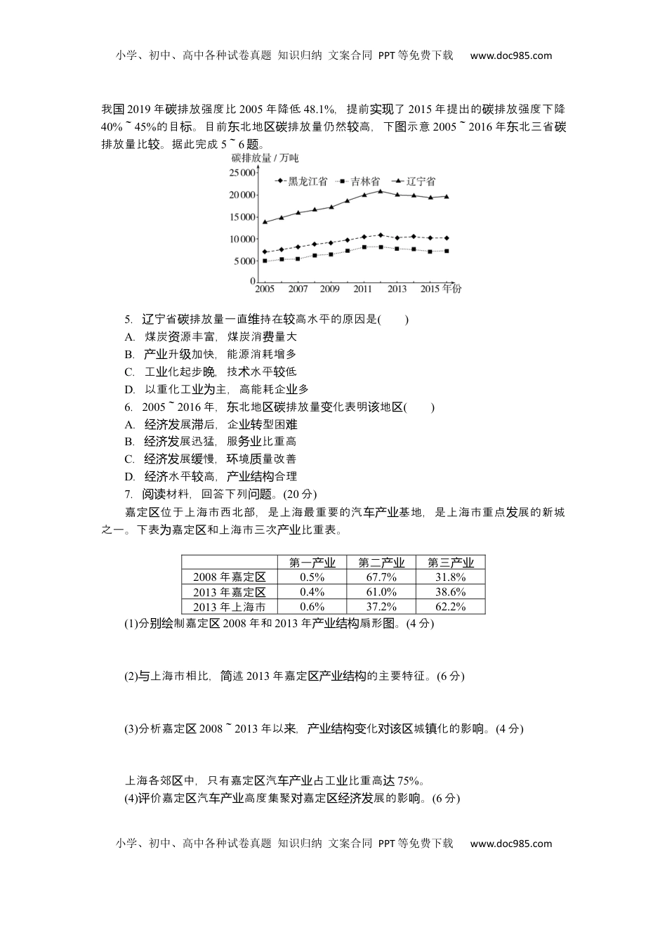 高考地理复习  2025届高中地理人教版一轮复习第66课时练习：地区产业结构变化.docx