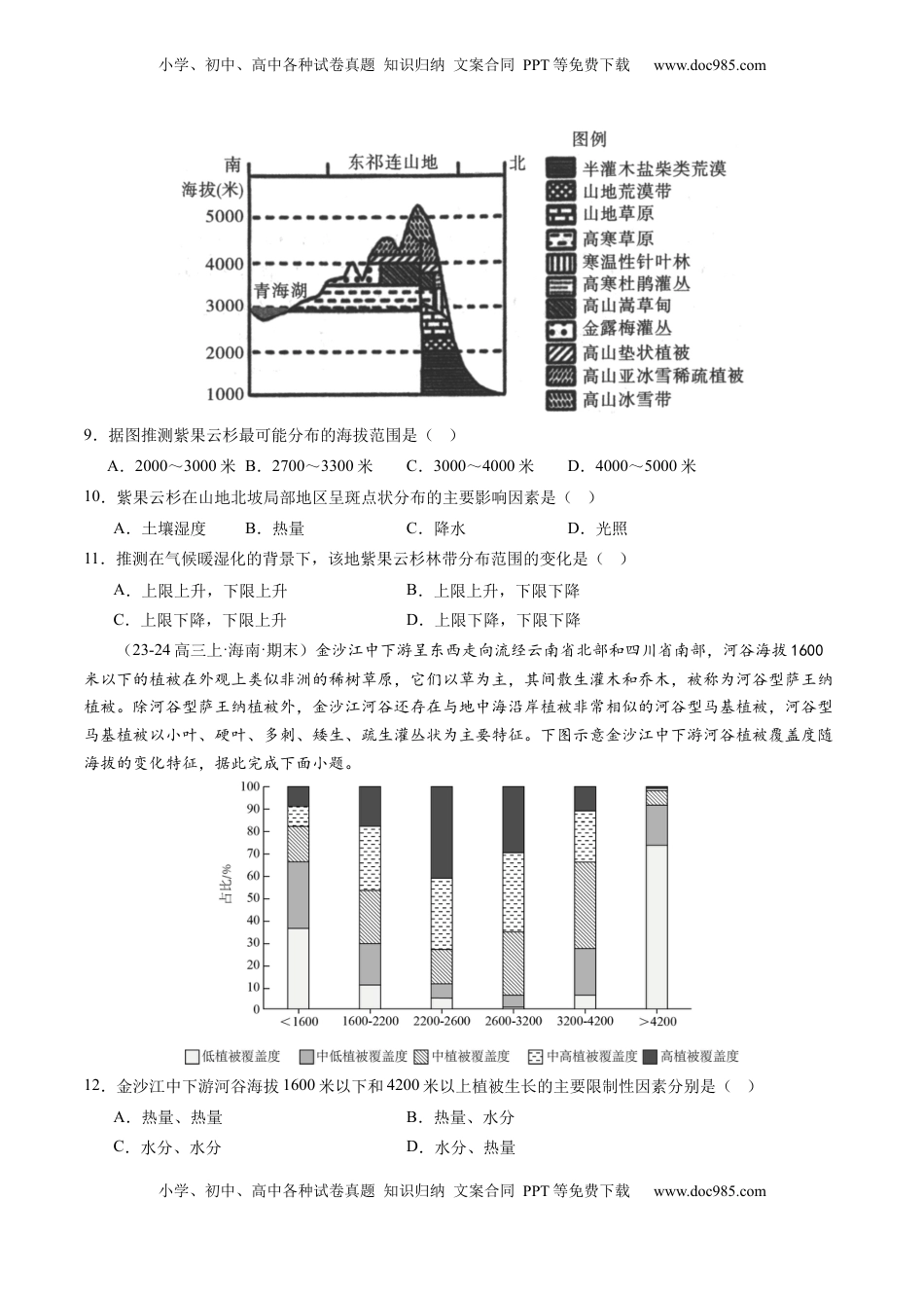 高考地理复习  专题六  自然地理环境的整体性与差异性（专题测试）（原卷版）.docx