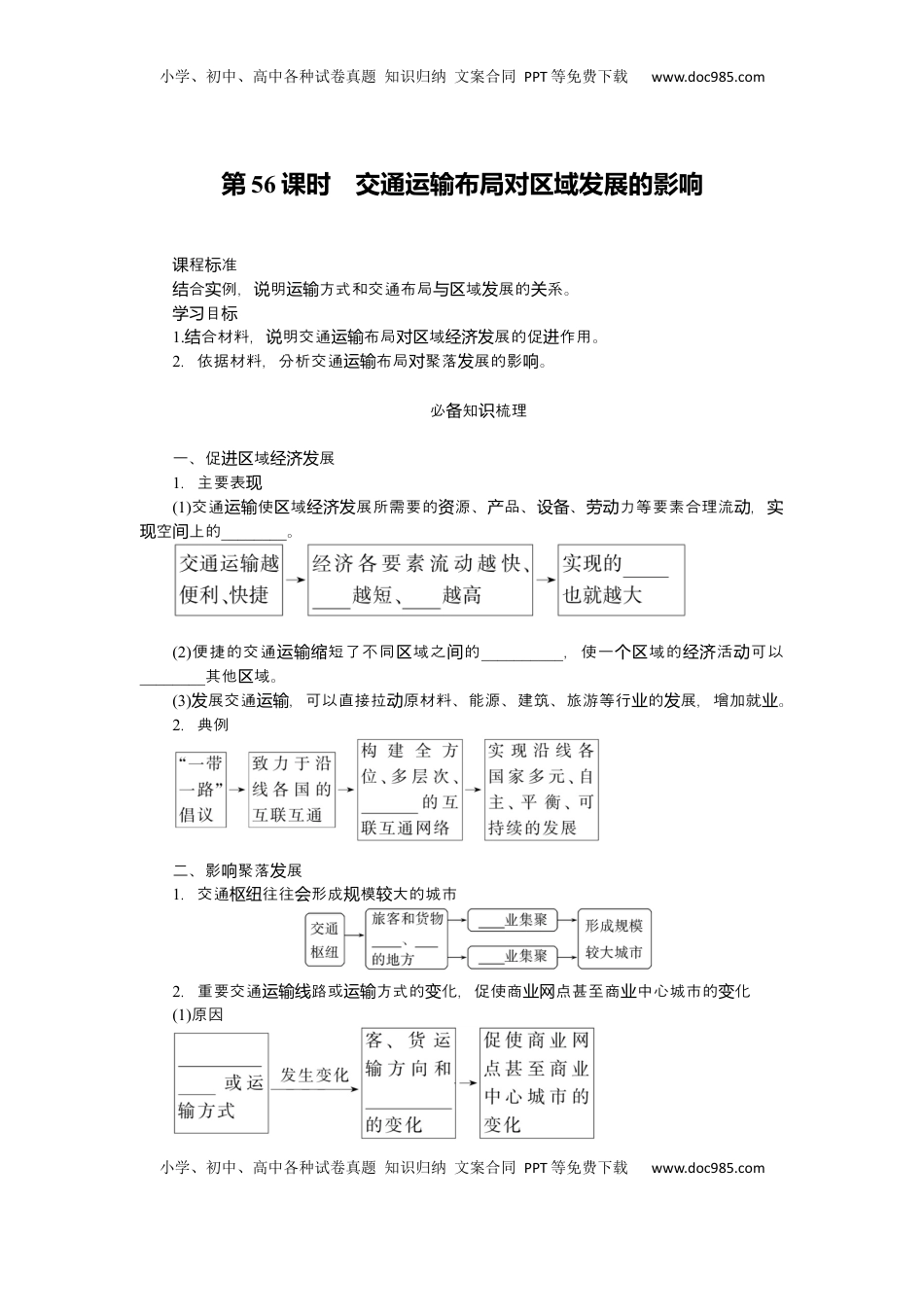 高考地理复习  2025届高中地理人教版一轮复习第56课时导学案：交通运输布局对区域发展的影响.docx
