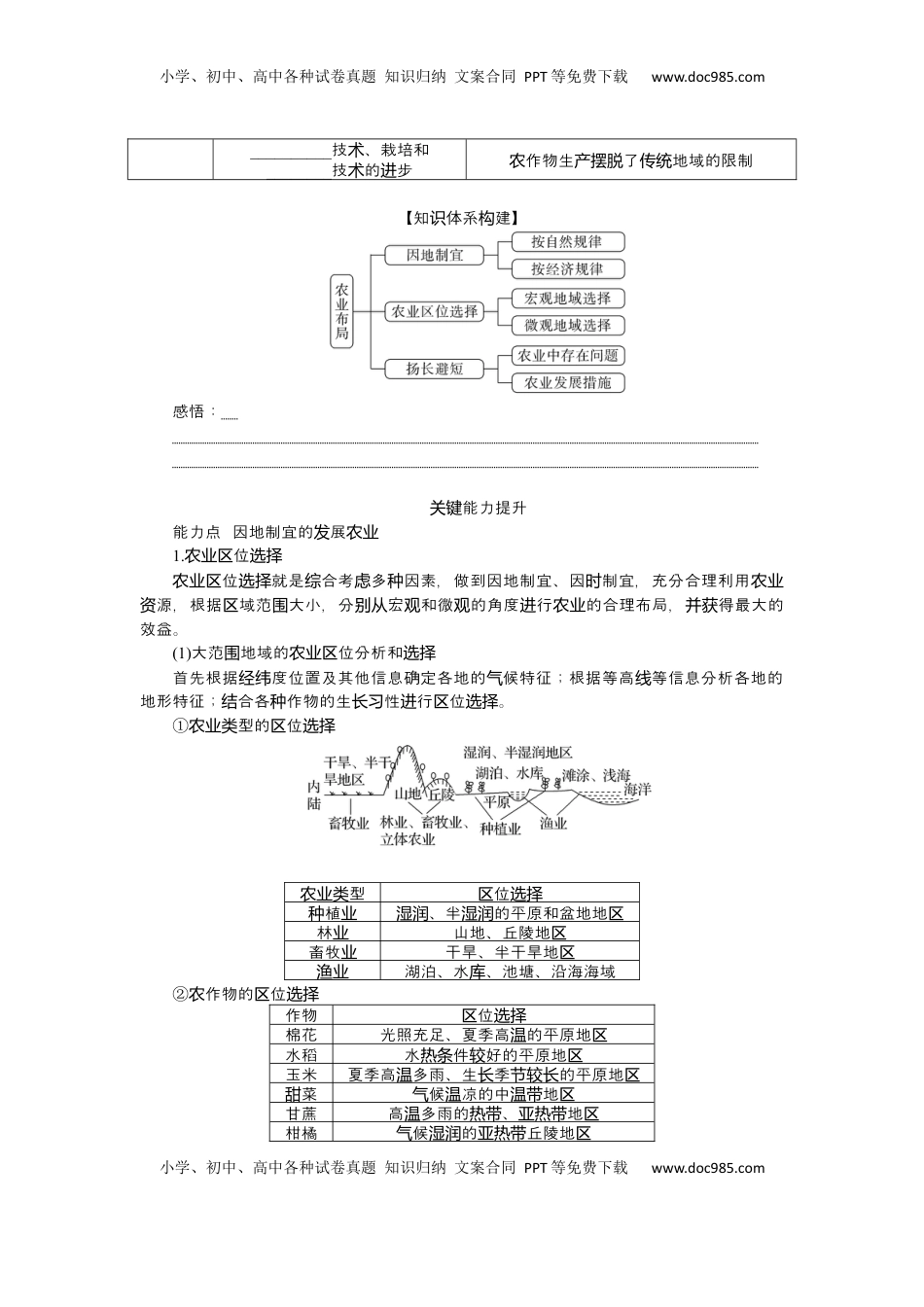 高考地理复习  2025届高中地理人教版一轮复习第51课时导学案：农业区位因素的变化.docx
