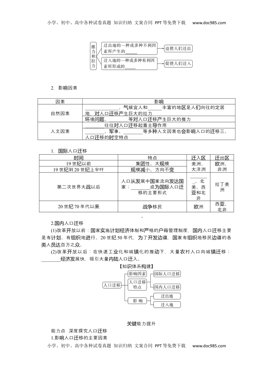 高考地理复习  2025届高中地理人教版一轮复习第46课时导学案：人口迁移.docx
