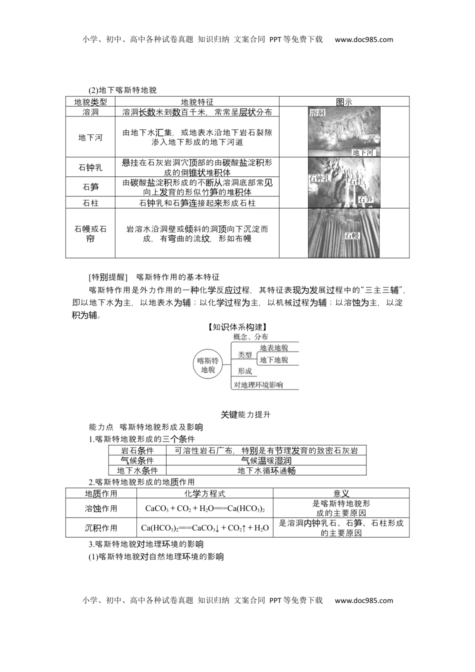 高考地理复习  2025届高中地理人教版一轮复习第32课时导学案：喀斯特地貌.docx