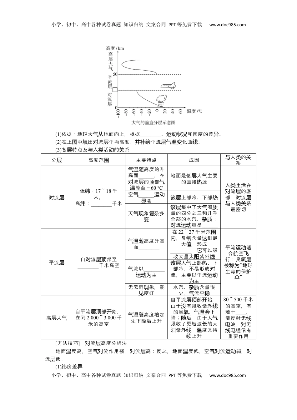 高考地理复习  2025届高中地理人教版一轮复习第12课时导学案：大气的组成和垂直分层.docx