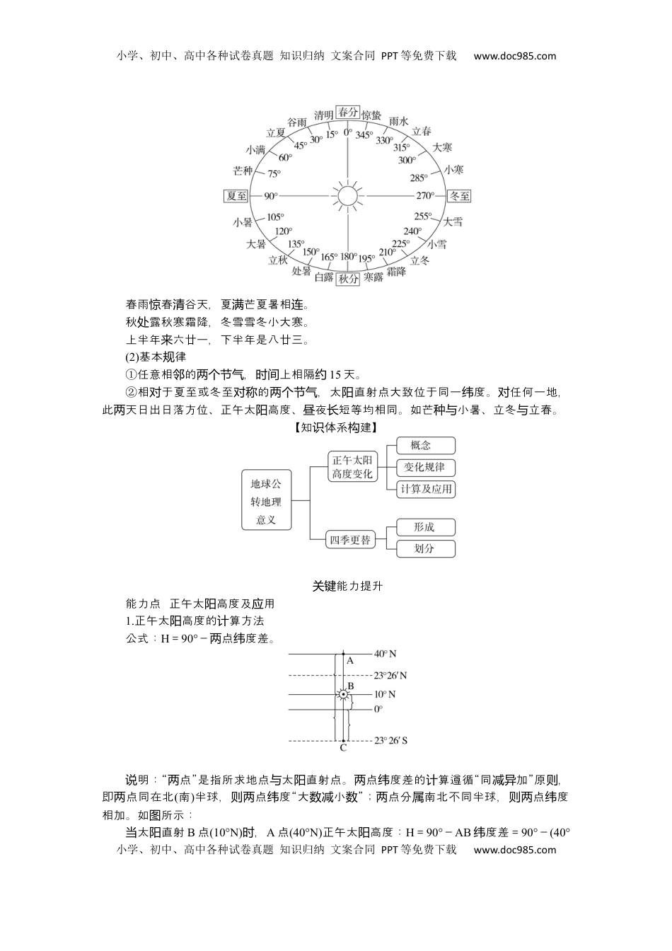 高考地理复习  2025届高中地理人教版一轮复习第11课时导学案：正午太阳高度的变化四季更替.docx