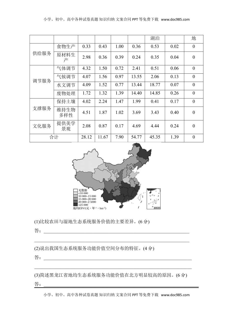 高考地理复习  强化练72  自然环境的服务功能.doc