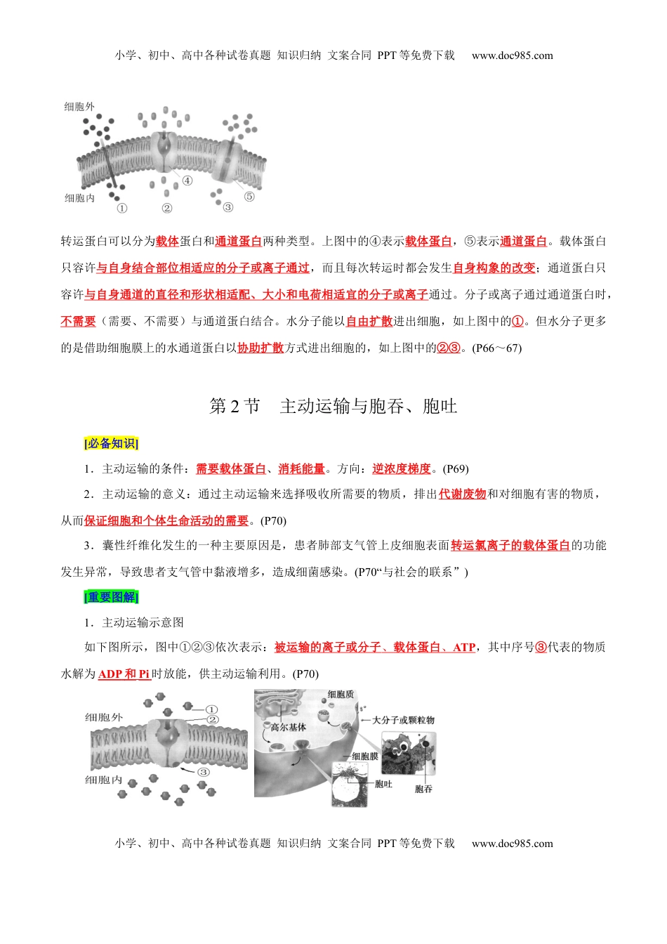 高考生物复习  第4章 细胞的物质输入和输出（背诵版）.docx