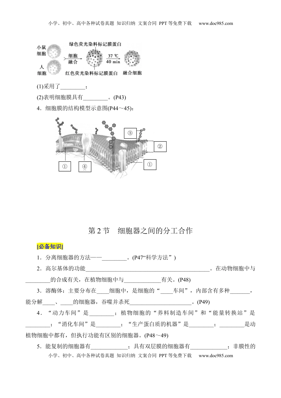 高考生物复习  第3章 细胞的基本结构（填空版）.docx