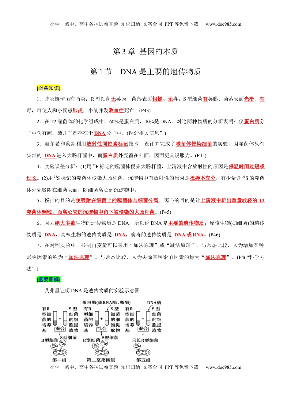 高考生物复习  第3章 基因的本质（背诵版）.docx
