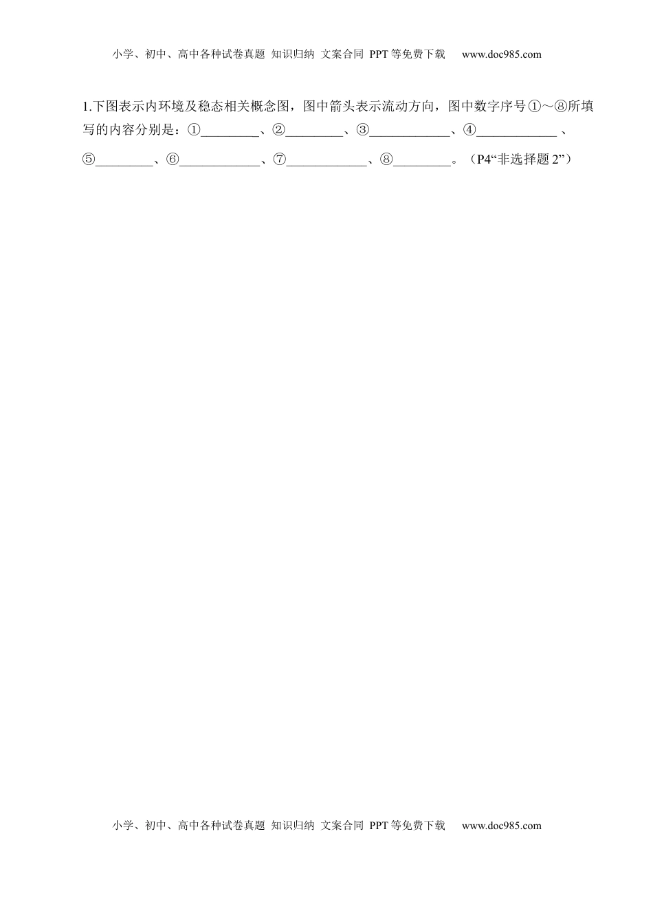 高考生物复习  第1章 人体的内环境与稳态（填空版）.docx