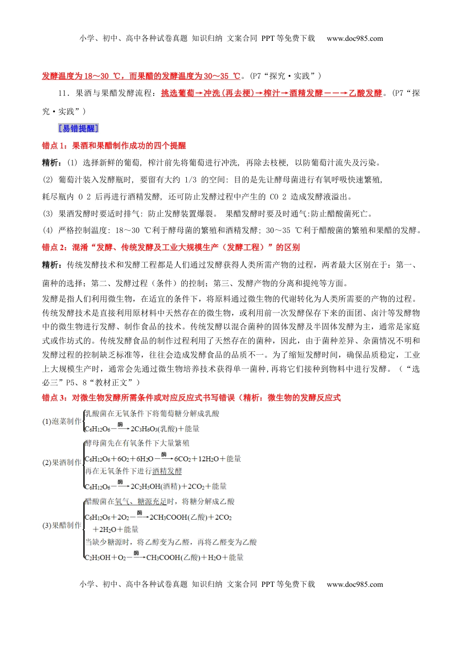 高考生物复习  第1章 发酵工程（背诵版）.docx