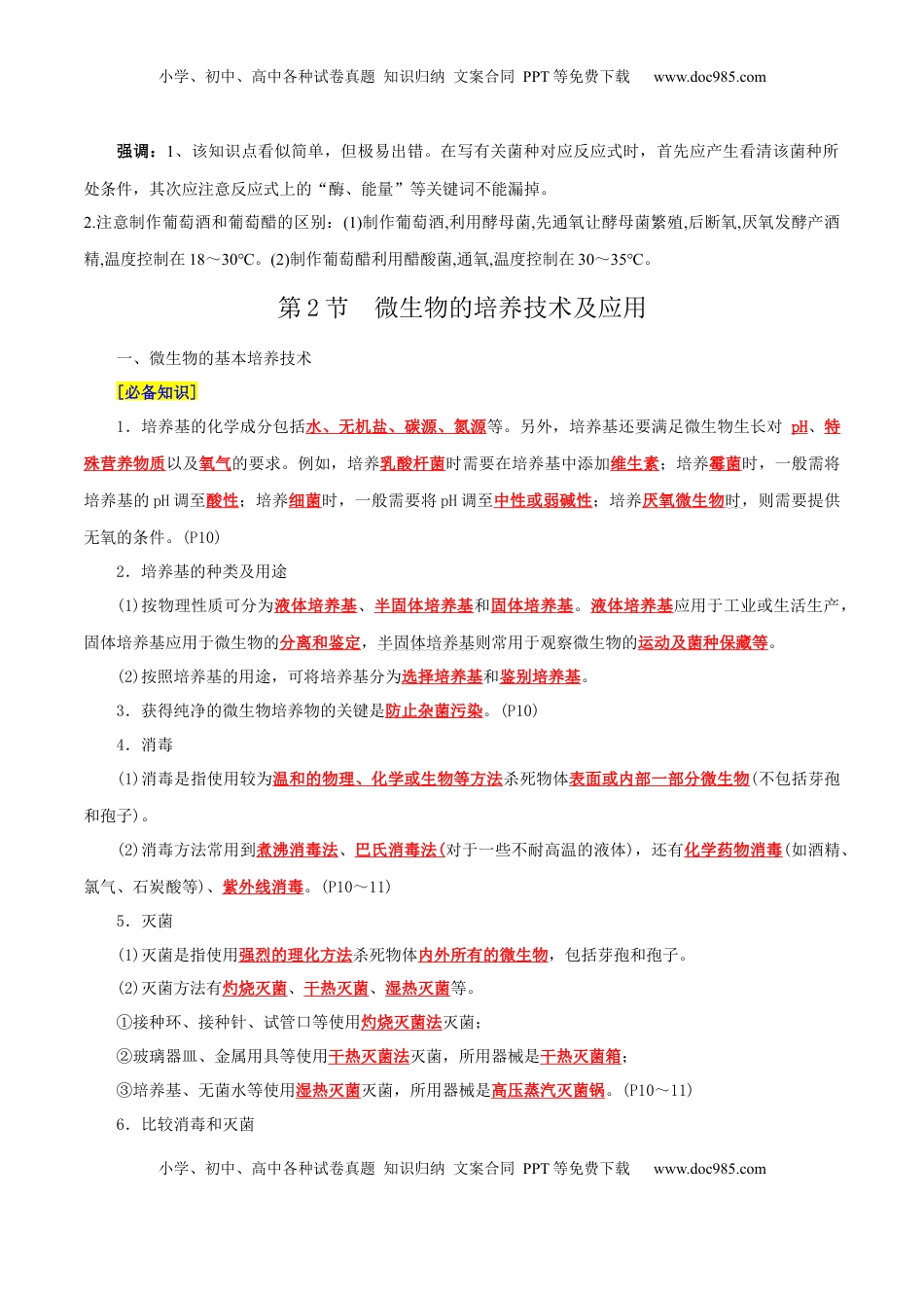 高考生物复习  第1章 发酵工程（背诵版）.docx