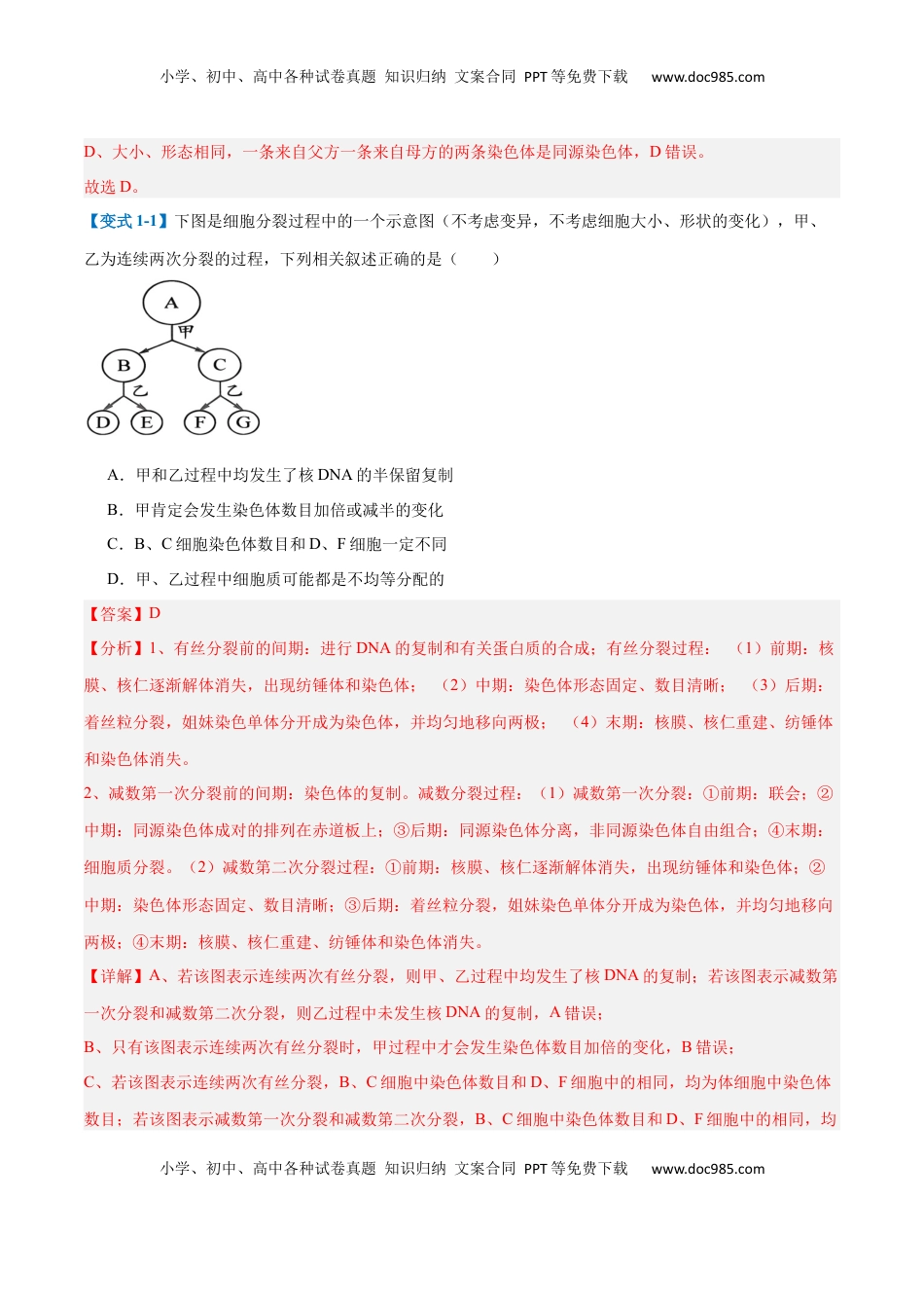 高考生物复习  专题08 减数分裂和受精作用（5大题型）（解析版）.docx