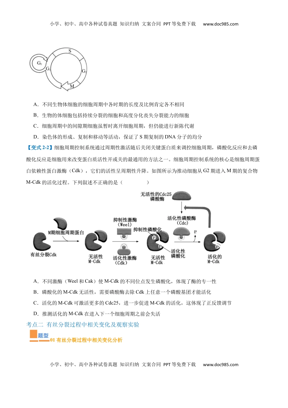 高考生物复习  专题07 细胞生命历程（7大题型）（原卷版）.docx