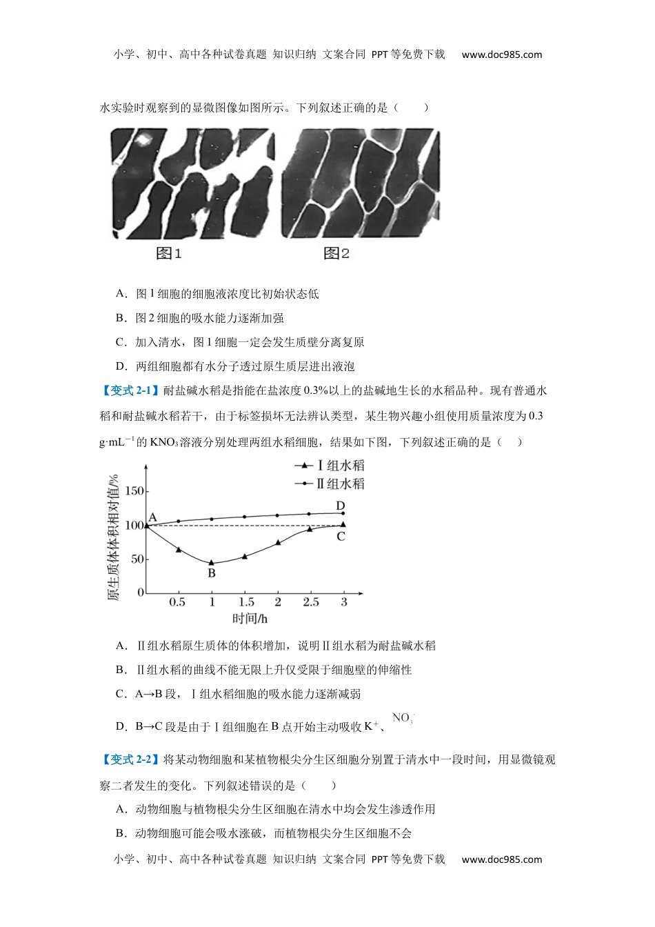 高考生物复习  专题03 细胞的物质运输（4大题型）（原卷版）.docx