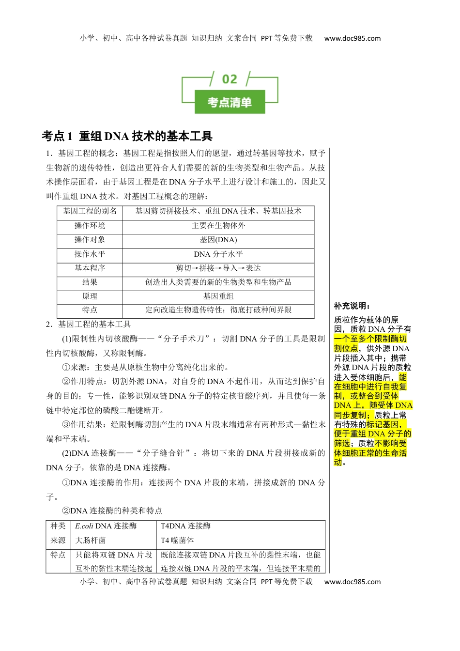 高考生物复习  知识清单37 基因工程和蛋白质工程（4大考点+10个易错点）-【上好课】2025年高考生物一轮复习知识清单.docx