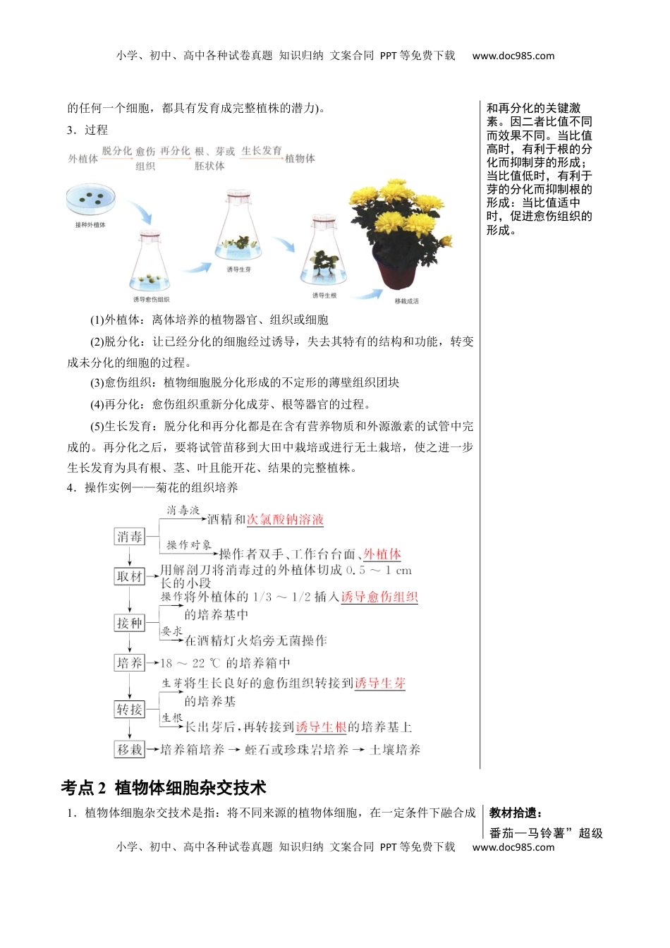 高考生物复习  知识清单34 植物细胞工程（3大考点+4个易错点）-【上好课】2025年高考生物一轮复习知识清单.docx