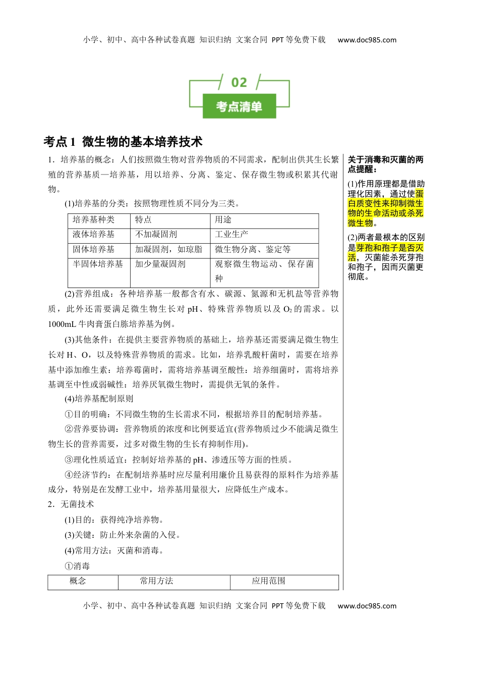 高考生物复习  知识清单33 微生物的培养技术和应用（2大考点+7个易错点）-【上好课】2025年高考生物一轮复习知识清单.docx