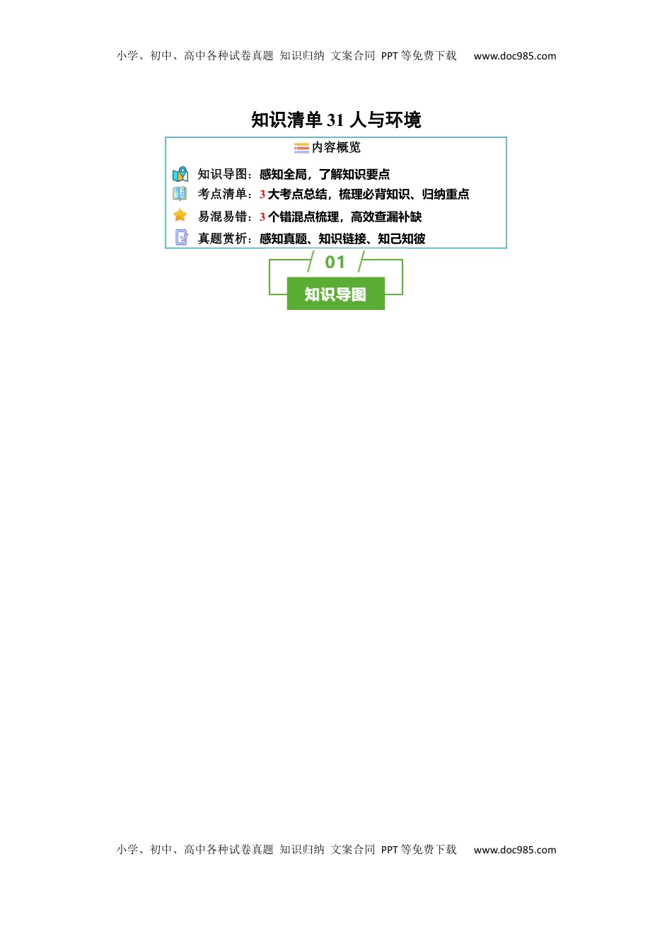 高考生物复习  知识清单31 人与环境（3大考点+3个易错点）-【上好课】2025年高考生物一轮复习知识清单.docx