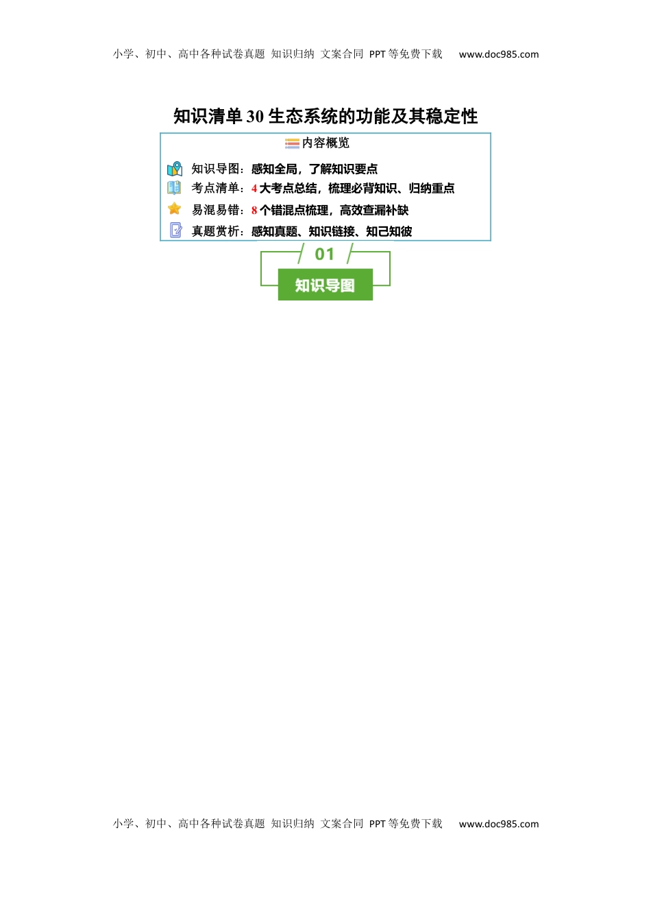 高考生物复习  知识清单30 生态系统的功能（4大考点+8个易错点）-【上好课】2025年高考生物一轮复习知识清单.docx