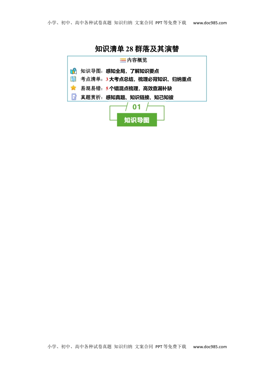 高考生物复习  知识清单28 群落及其演替（3大考点+5个易错点）-【上好课】2025年高考生物一轮复习知识清单.docx