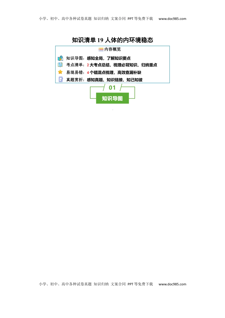 高考生物复习  知识清单19+人体的内环境稳态（2大考点+4个易错点）-【上好课】2025年高考生物一轮复习知识清单.docx