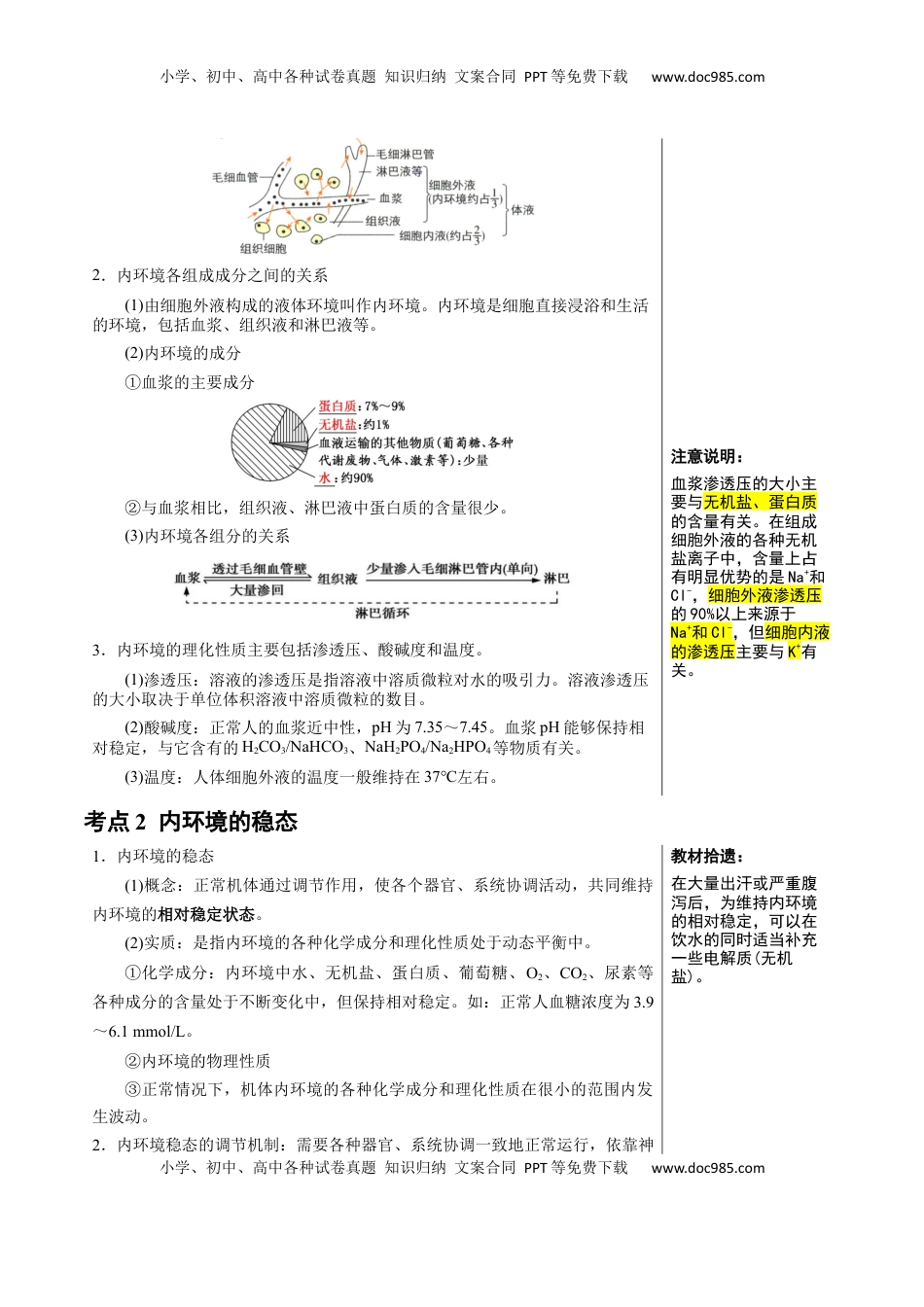 高考生物复习  知识清单19+人体的内环境稳态（2大考点+4个易错点）-【上好课】2025年高考生物一轮复习知识清单.docx