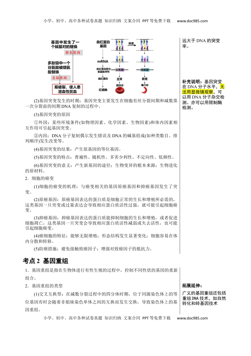 高考生物复习  知识清单17+基因突变及其他变异（4大考点+10个易错点）-【上好课】2025年高考生物一轮复习知识清单.docx