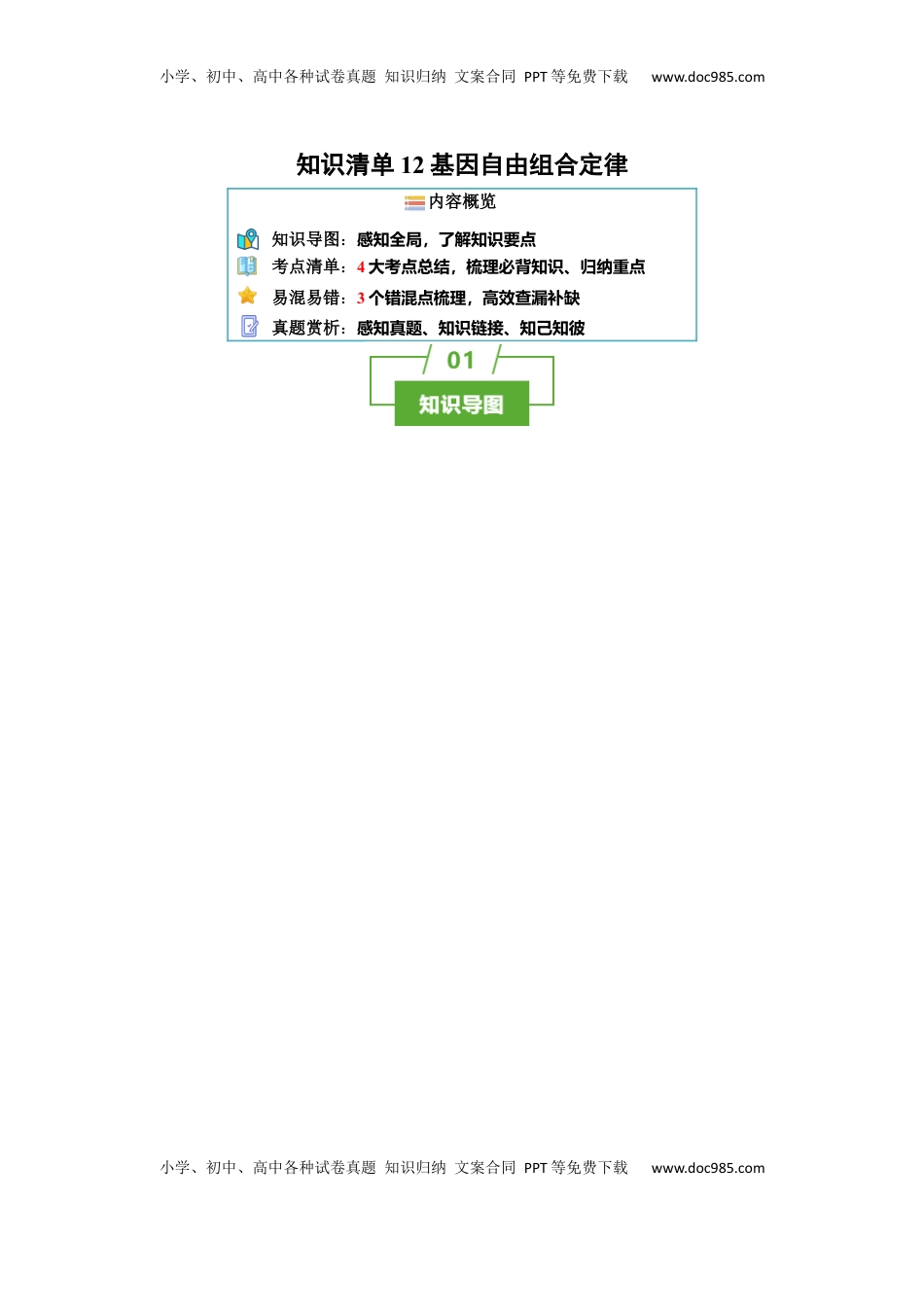 高考生物复习  知识清单12 基因自由组合定律（4大考点 3个易错点）-【上好课】2025年高考生物一轮复习知识清单.docx