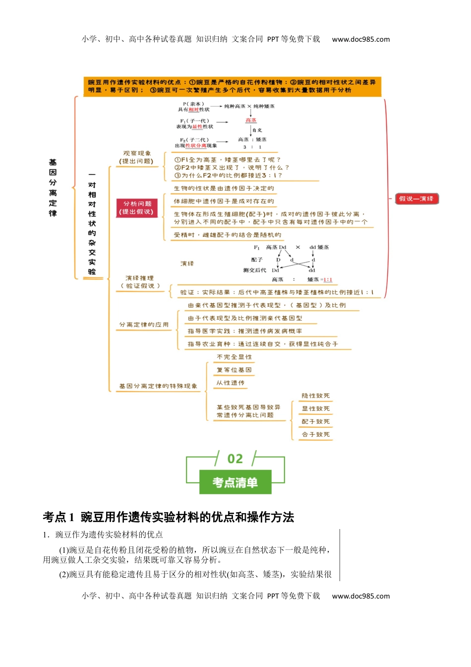 高考生物复习  知识清单11 基因分离定律（5大考点 4个易错点）-【上好课】2025年高考生物一轮复习知识清单.docx
