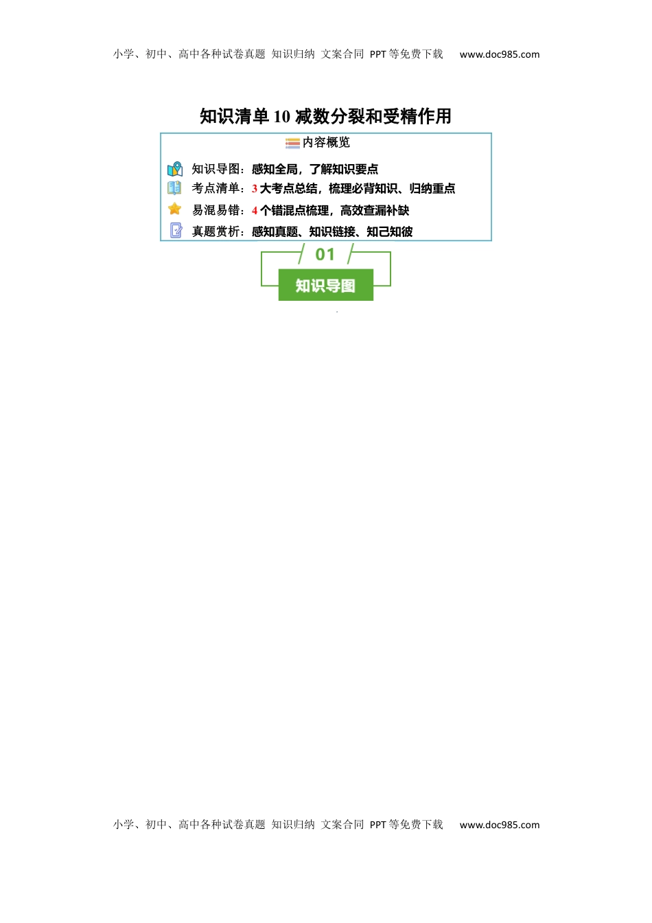 高考生物复习  知识清单10+减数分裂和受精作用（3大考点+4个易错点）-【上好课】2025年高考生物一轮复习知识清单.docx