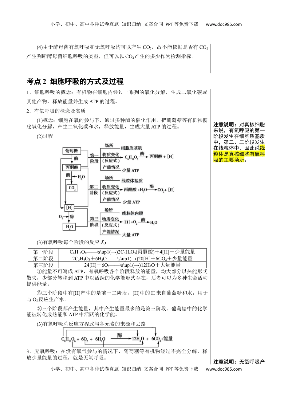 高考生物复习  知识清单06+呼吸作用（4大考点+5个易错点）-【上好课】2025年高考生物一轮复习知识清单.docx