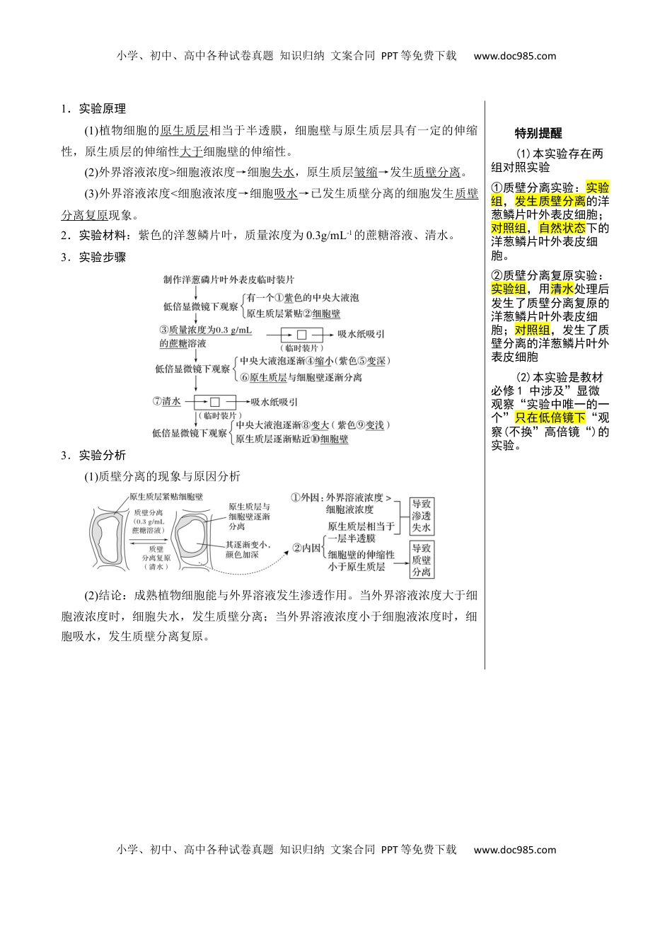 高考生物复习  知识清单04+细胞的物质输入和输出（3大考点+6个易错点）-【上好课】2025年高考生物一轮复习知识清单.docx