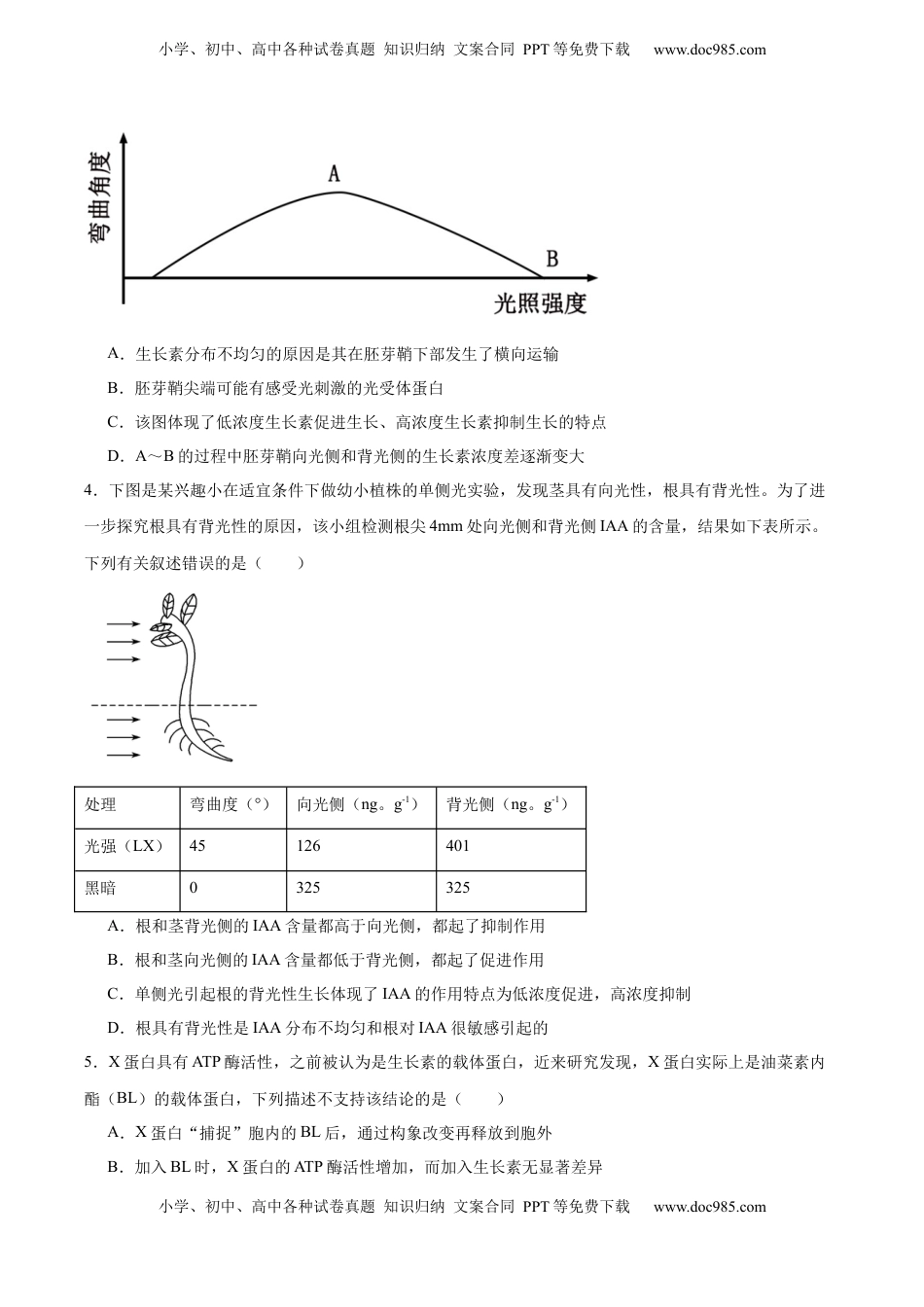 高考生物复习  考点通关卷29  植物生命活动的调节（原卷版）.docx