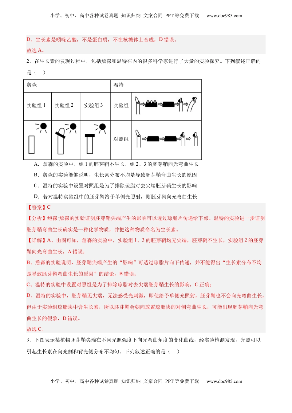 高考生物复习  考点通关卷29  植物生命活动的调节（解析版）.docx