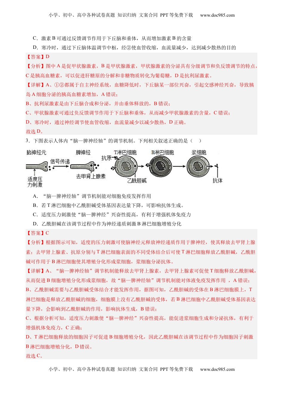 高考生物复习  考点通关卷28  动物生命活动调节的综合（解析版）.docx