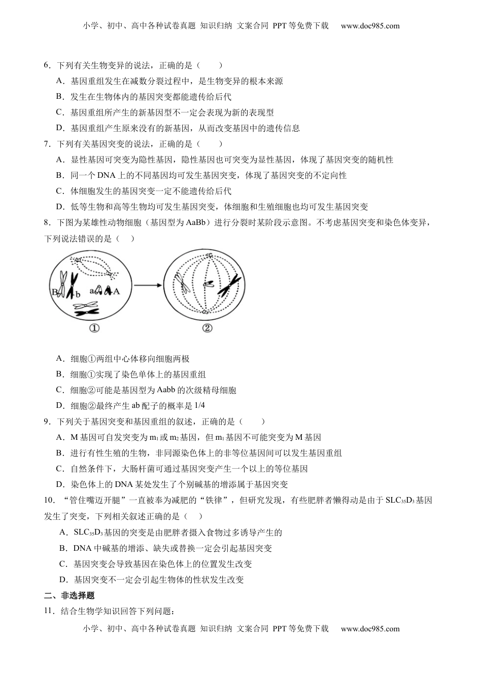 高考生物复习  考点通关卷22 生物的变异（原卷版）.docx