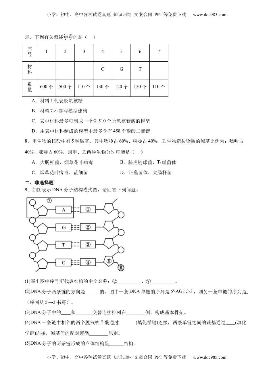 高考生物复习  考点通关卷20 DNA结构、复制与基因的本质（原卷版）.docx