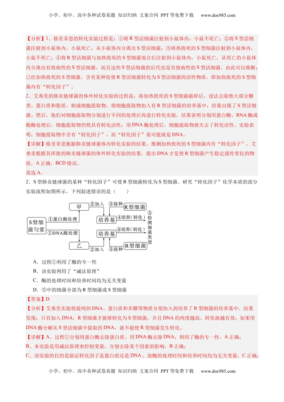 高考生物复习  考点通关卷19 DNA是主要的遗传物质（解析版）.docx