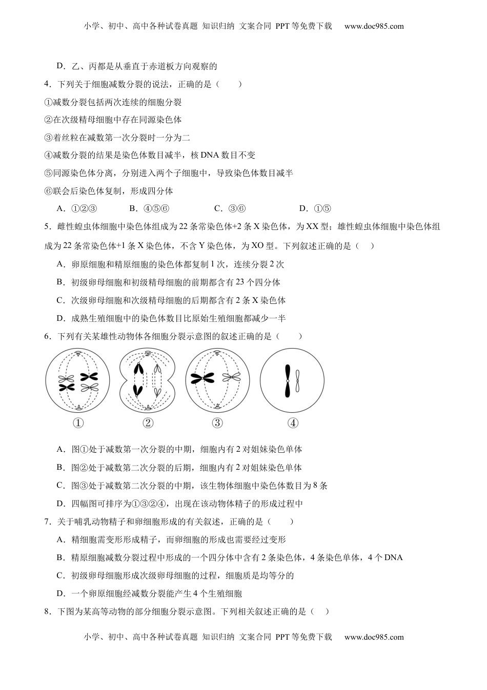 高考生物复习  考点通关卷13  减数分裂和受精作用（原卷版）.docx