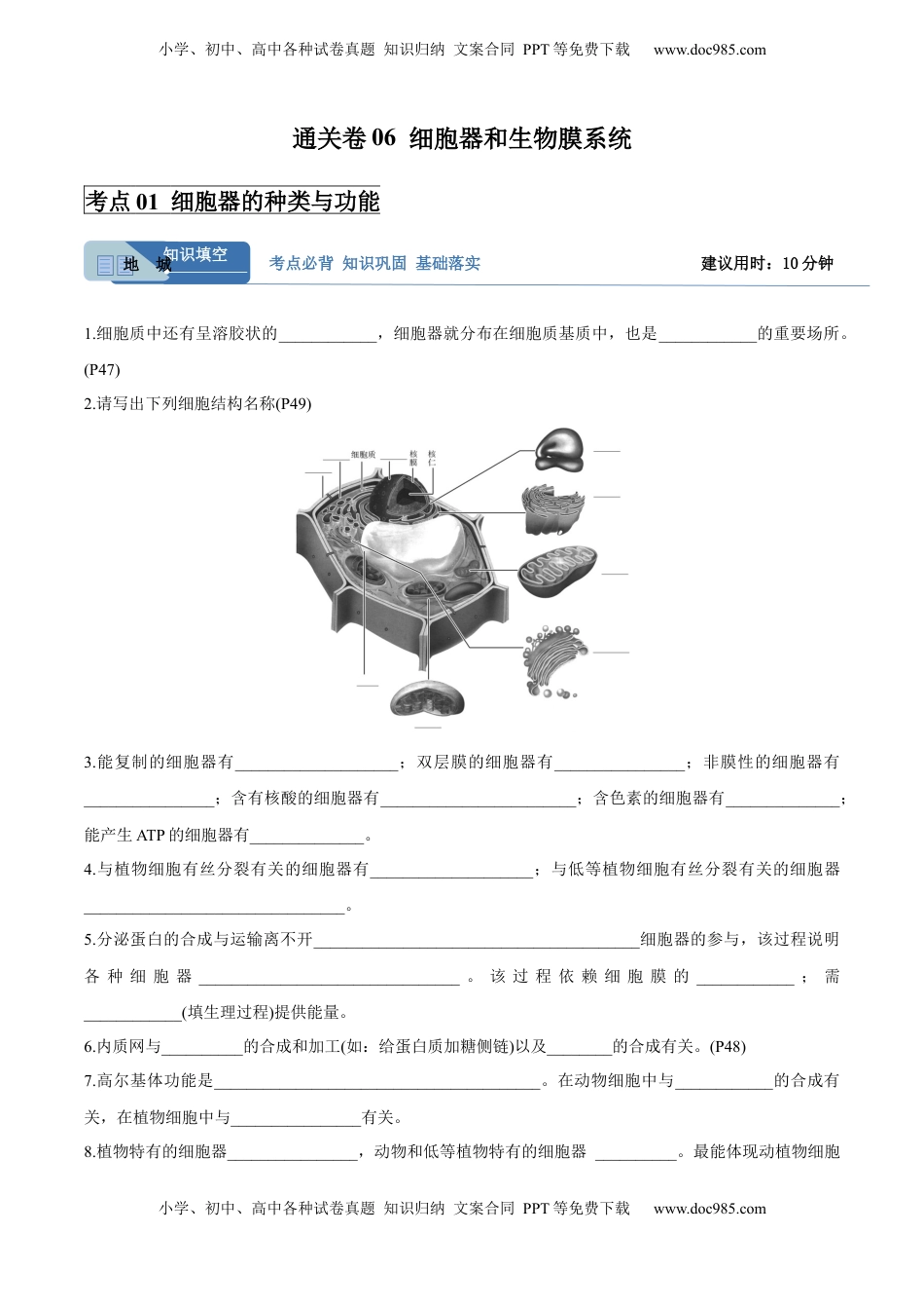 高考生物复习  考点通关卷06 细胞器和生物膜系统（解析版）.docx
