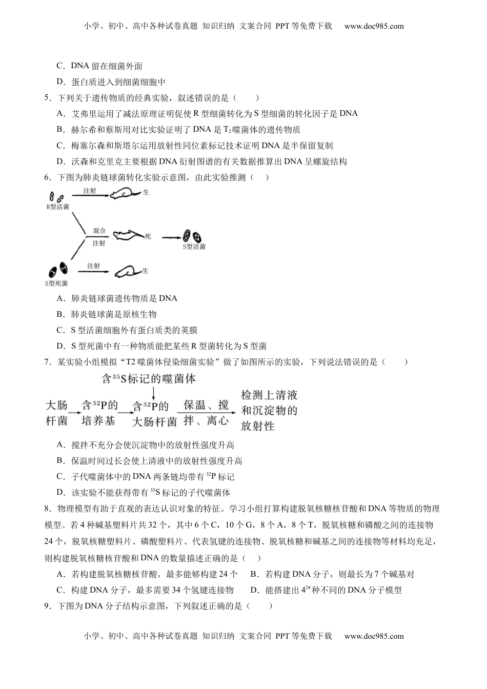 高考生物复习  单元检测卷06  遗传的物质基础（原卷版）.docx
