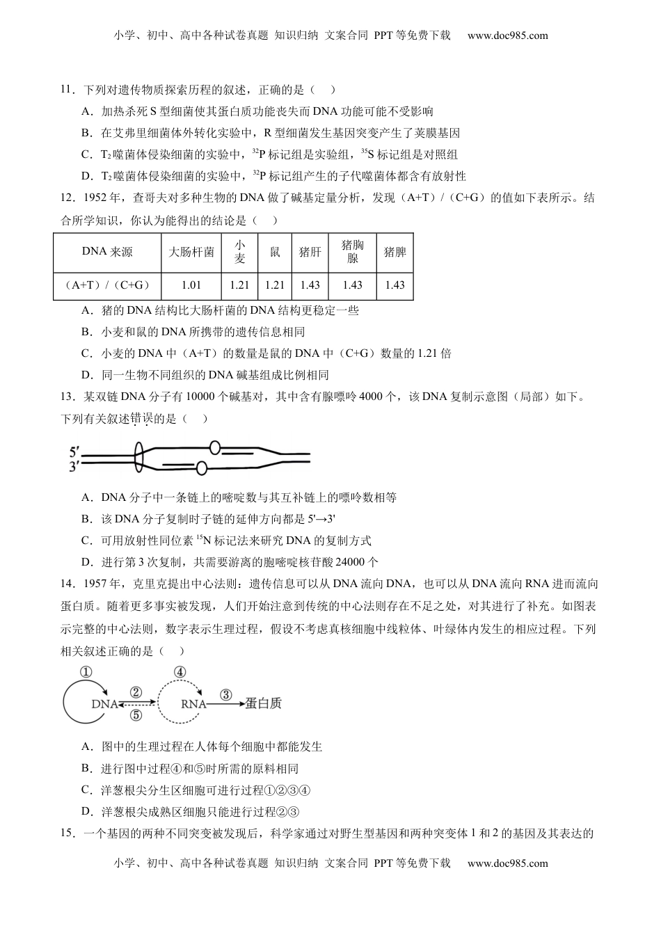 高考生物复习  必修2 模板检测卷（原卷版）.docx