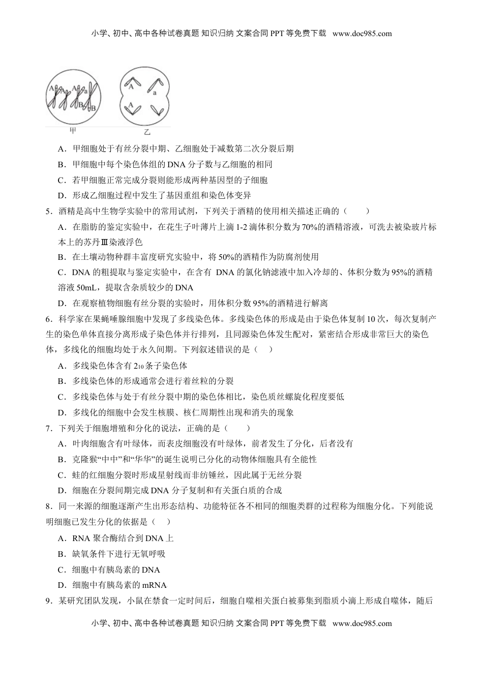 高考生物复习  第四单元 细胞的生命历程（测试）（原卷版）.docx