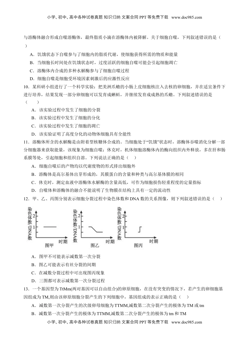 高考生物复习  第四单元 细胞的生命历程（测试）（原卷版）.docx