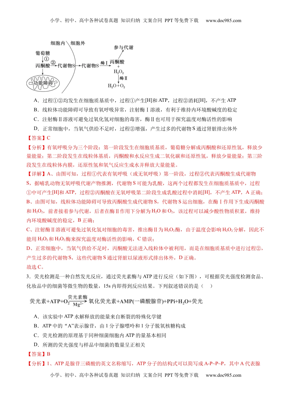 高考生物复习  第三单元 细胞的能量供应和利用（测试）（解析版）.docx