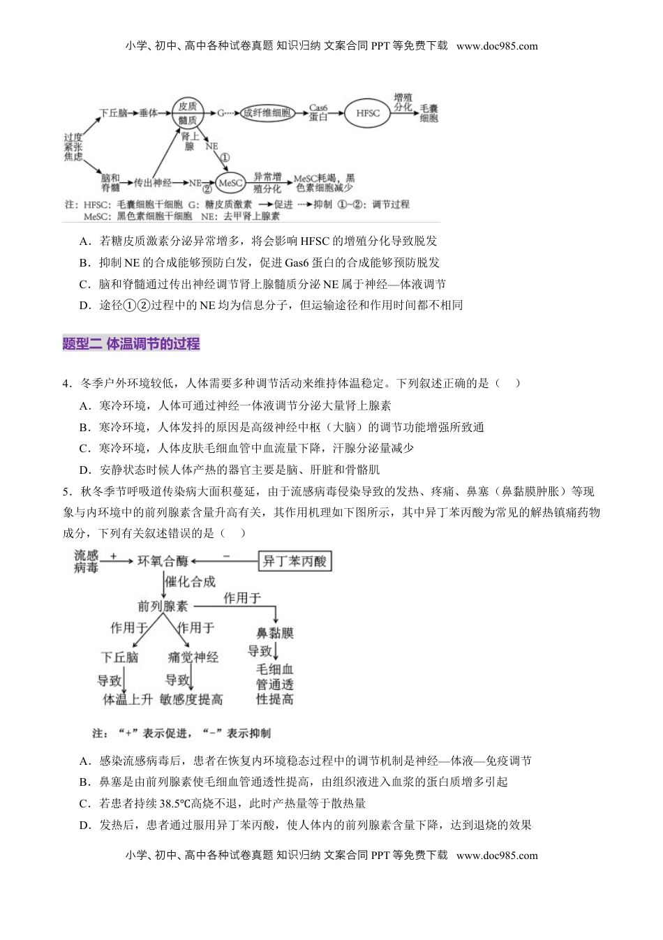 高考生物复习  第27讲 体液调节与神经调节的关系（练习）（原卷版）.docx