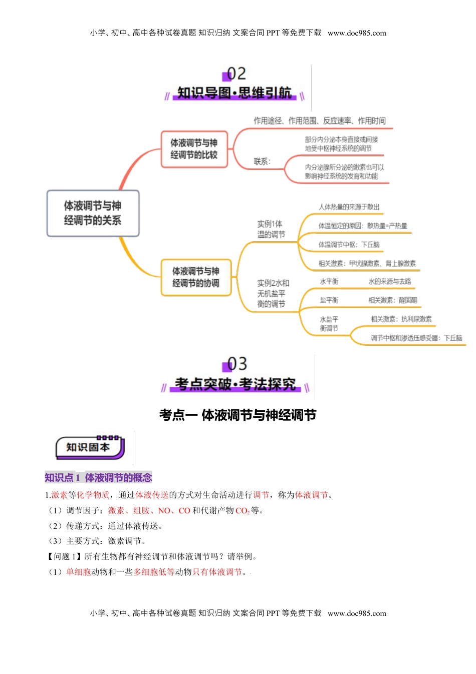 高考生物复习  第27讲 体液调节与神经调节的关系（讲义）（原卷版）.docx
