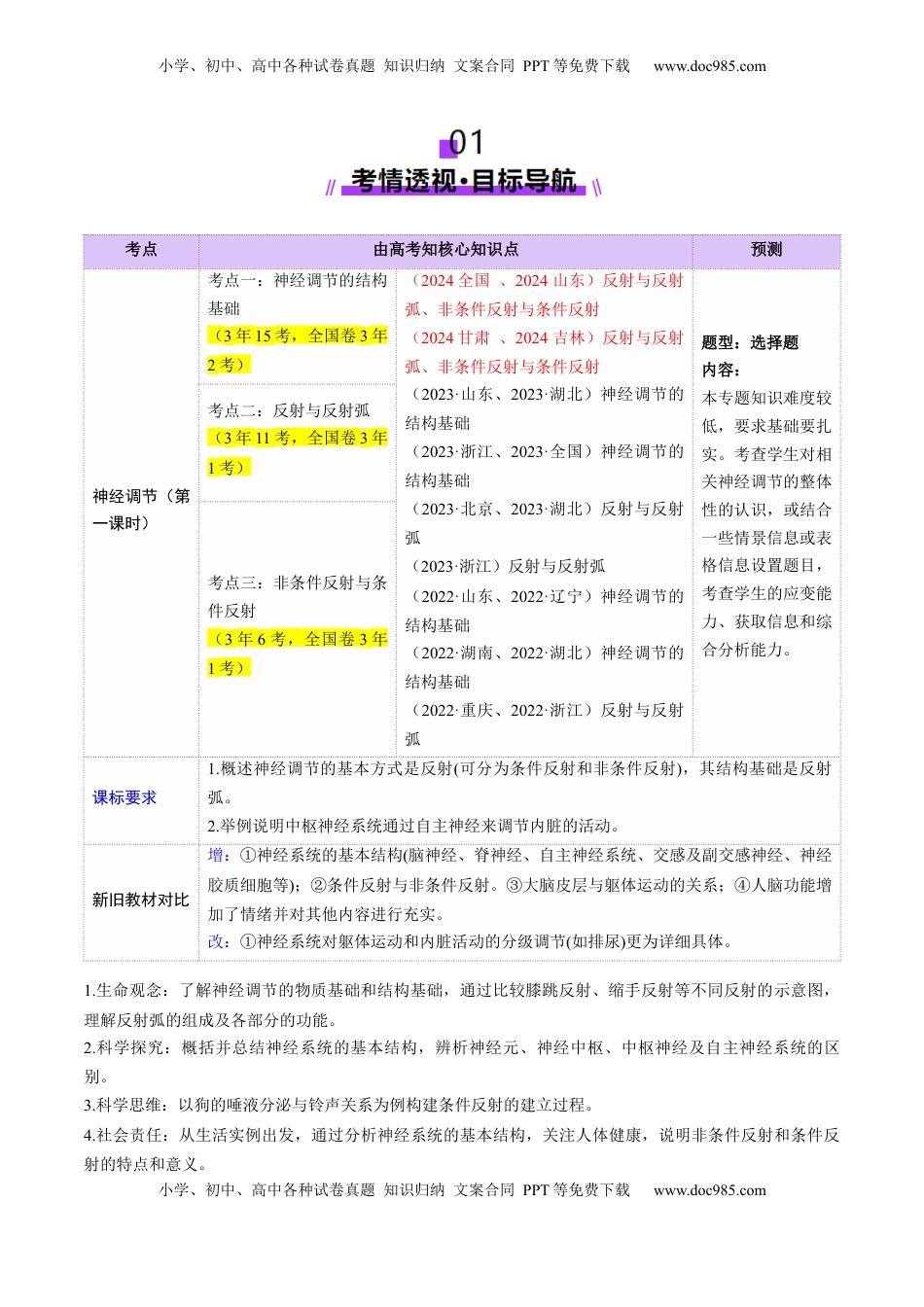 高考生物复习  第25讲 神经调节（第一课时，神经调节的结构基础及基本方式）（讲义）（原卷版）.docx