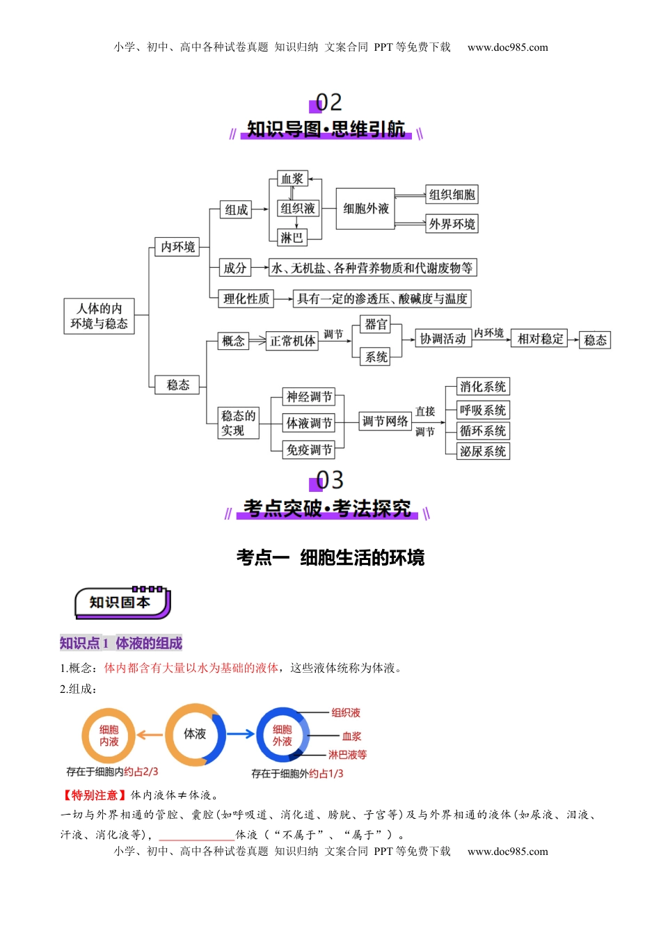 高考生物复习  第24讲 内环境与稳态（讲义）（原卷版）.docx