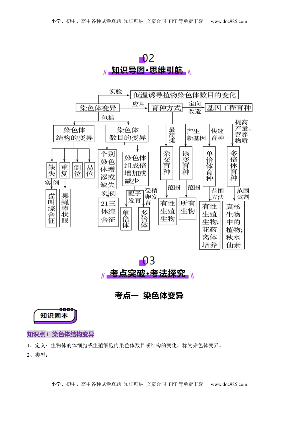 高考生物复习  第22讲 生物的变异（第二课时，染色体变异）（讲义）（原卷版）.docx
